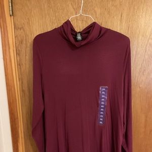 Long sleeve Cherry Jubilee mock turtleneck blouse with split side